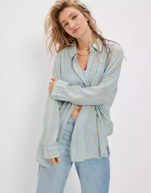 Chemises American Eagle AE Go Big Oversized Bleu Clair Femme | AFP-52531411